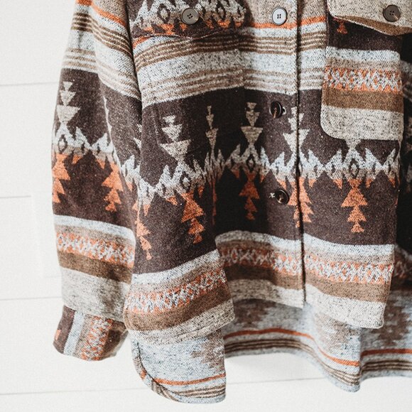 New Aztec Flannel Western Shacket Pink Button-Up Top Shirt Jacket Womens - Picture 4 of 5